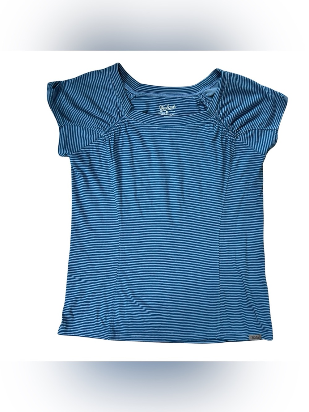 Woolrich Blue and White Thin-Striped Short Sleeve Tee
